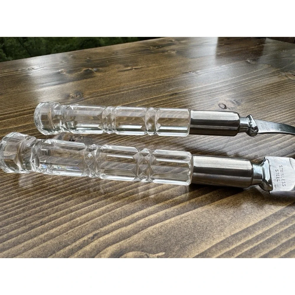 Vintage Lucite Carving Set Serrated Knife Fork MCM Acrylic Handle Japan